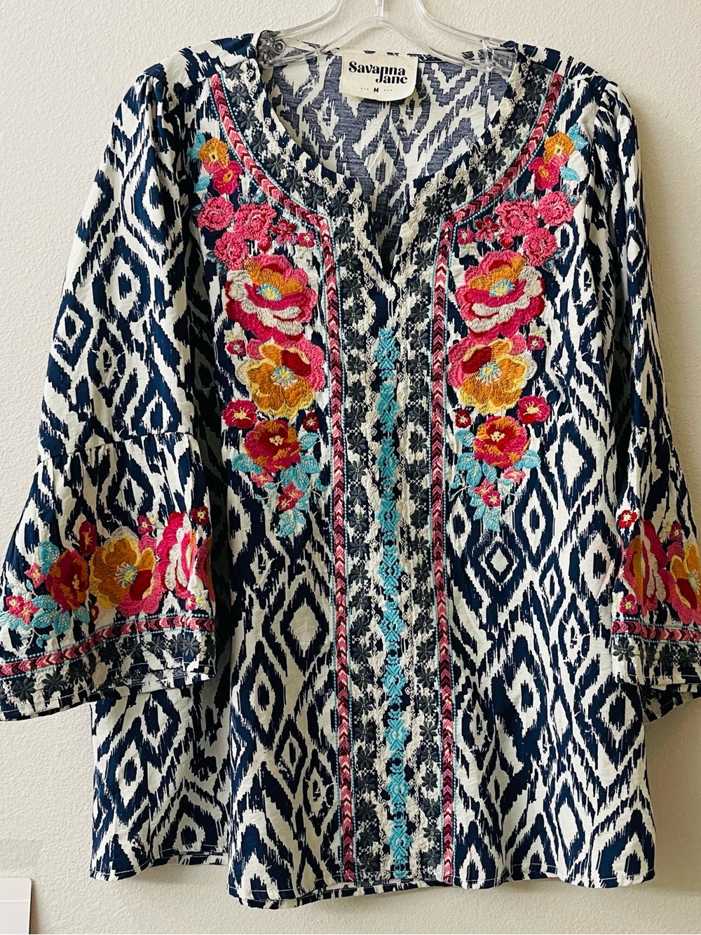 Savanna Jane Navy & White Embroidered Floral Tunic